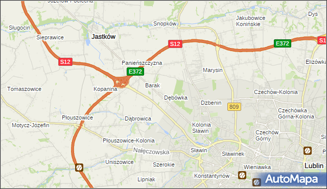 mapa Dębówka gmina Jastków, Dębówka gmina Jastków na mapie Targeo