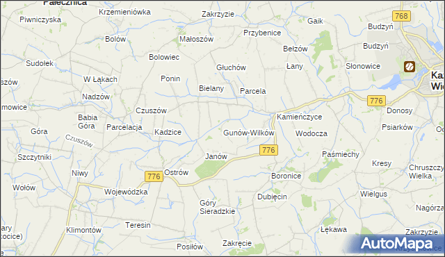 mapa Gunów-Wilków, Gunów-Wilków na mapie Targeo