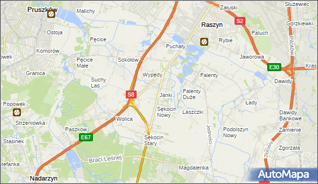 mapa Janki gmina Raszyn, Janki gmina Raszyn na mapie Targeo
