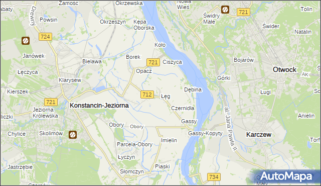 mapa Łęg gmina Konstancin-Jeziorna, Łęg gmina Konstancin-Jeziorna na mapie Targeo