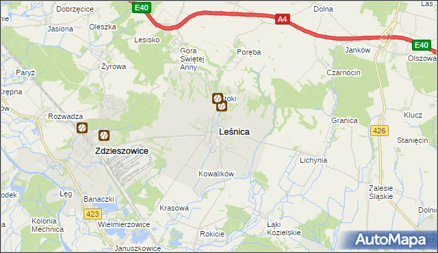 mapa Leśnica powiat strzelecki, Leśnica powiat strzelecki na mapie Targeo