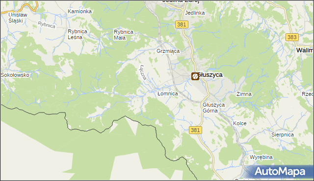 mapa Łomnica gmina Głuszyca, Łomnica gmina Głuszyca na mapie Targeo