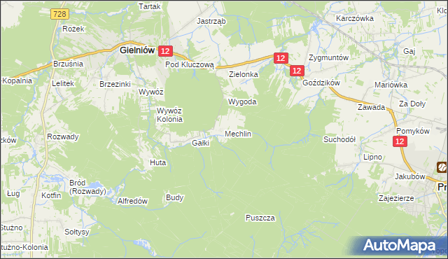mapa Mechlin gmina Gielniów, Mechlin gmina Gielniów na mapie Targeo