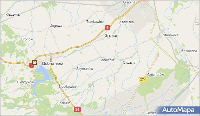 mapa Modlęcin, Modlęcin na mapie Targeo