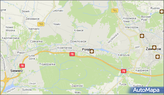 mapa Poręba powiat zawierciański, Poręba powiat zawierciański na mapie Targeo