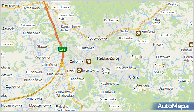 mapa Rabka-Zdrój, Rabka-Zdrój na mapie Targeo
