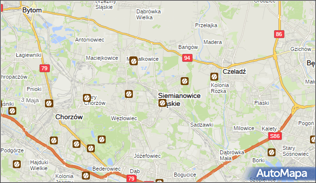 mapa Siemianowice Śląskie, Siemianowice Śląskie na mapie Targeo