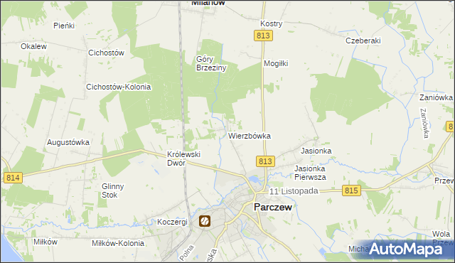 mapa Wierzbówka gmina Parczew, Wierzbówka gmina Parczew na mapie Targeo