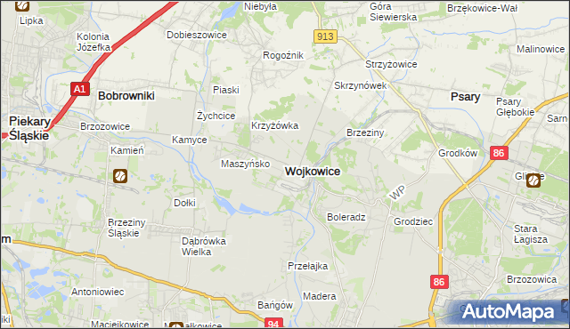 mapa Wojkowice powiat będziński, Wojkowice powiat będziński na mapie Targeo