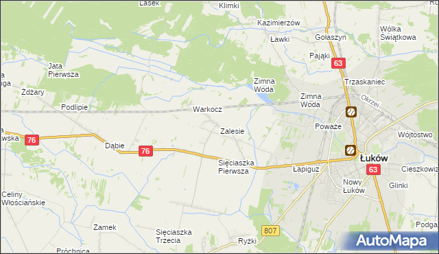 mapa Zalesie gmina Łuków, Zalesie gmina Łuków na mapie Targeo