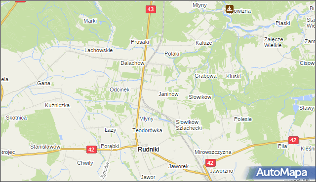 mapa Janinów gmina Rudniki, Janinów gmina Rudniki na mapie Targeo