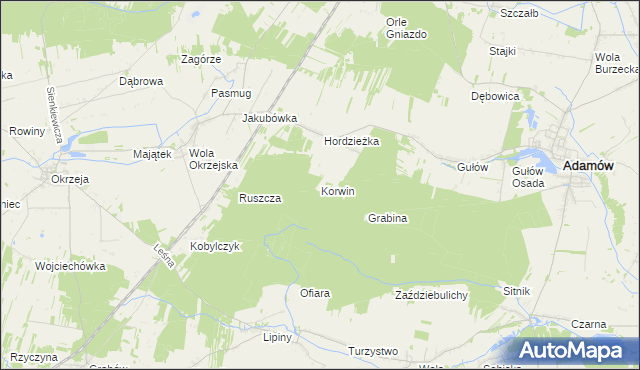 mapa Korwin gmina Adamów, Korwin gmina Adamów na mapie Targeo