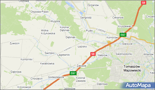 mapa Łazisko gmina Tomaszów Mazowiecki, Łazisko gmina Tomaszów Mazowiecki na mapie Targeo