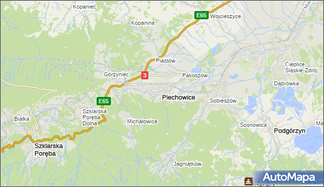 mapa Piechowice powiat jeleniogórski, Piechowice powiat jeleniogórski na mapie Targeo
