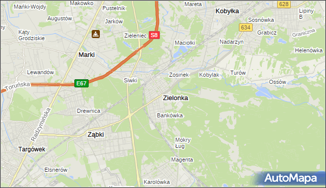 mapa Zielonka powiat wołomiński, Zielonka powiat wołomiński na mapie Targeo