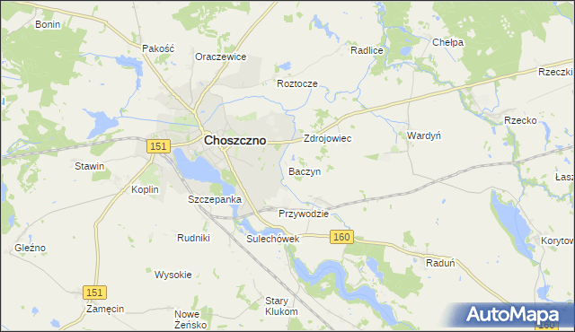 mapa Baczyn gmina Choszczno, Baczyn gmina Choszczno na mapie Targeo
