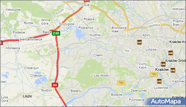 mapa Chełm gmina Kraków, Chełm gmina Kraków na mapie Targeo