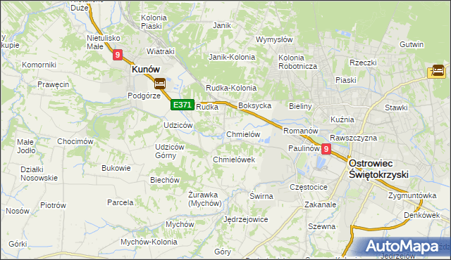 mapa Chmielów gmina Bodzechów, Chmielów gmina Bodzechów na mapie Targeo