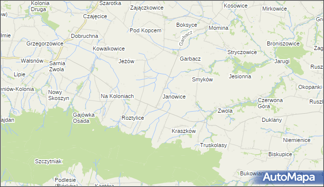 mapa Janowice gmina Waśniów, Janowice gmina Waśniów na mapie Targeo