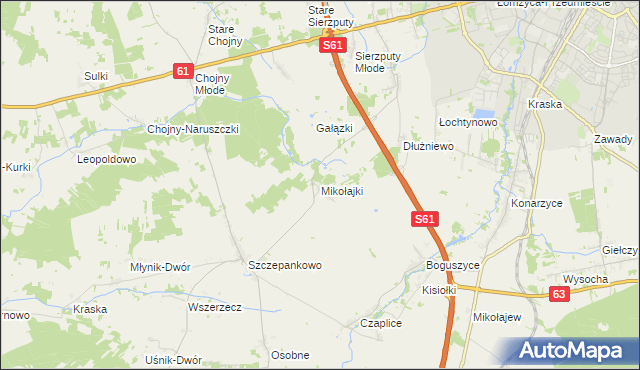 mapa Mikołajki gmina Łomża, Mikołajki gmina Łomża na mapie Targeo