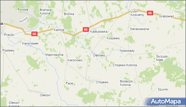mapa Dębowo gmina Brańsk, Dębowo gmina Brańsk na mapie Targeo
