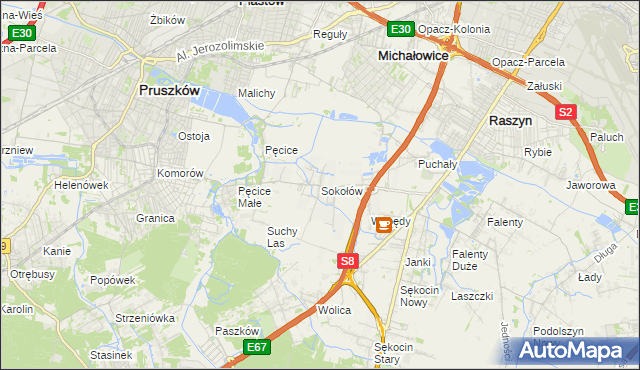 mapa Sokołów gmina Michałowice, Sokołów gmina Michałowice na mapie Targeo