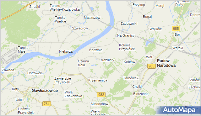 mapa Rożniaty gmina Padew Narodowa, Rożniaty gmina Padew Narodowa na mapie Targeo