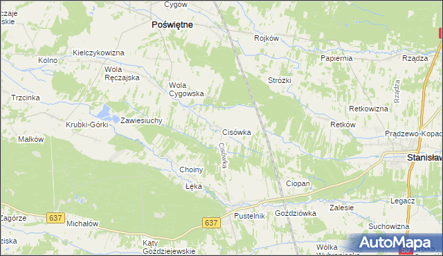 mapa Cisówka gmina Stanisławów, Cisówka gmina Stanisławów na mapie Targeo