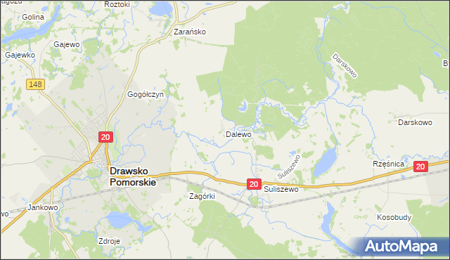 mapa Dalewo gmina Drawsko Pomorskie, Dalewo gmina Drawsko Pomorskie na mapie Targeo