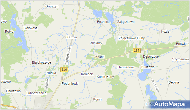 mapa Psarki gmina Pniewy, Psarki gmina Pniewy na mapie Targeo
