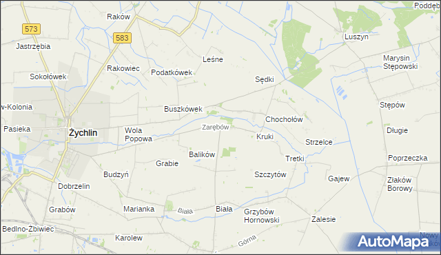 mapa Zarębów gmina Żychlin, Zarębów gmina Żychlin na mapie Targeo