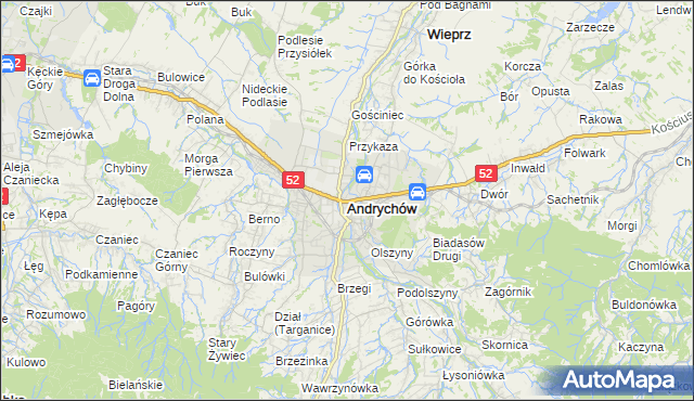 mapa Andrychów, Andrychów na mapie Targeo