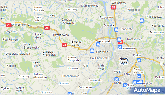 mapa Biczyce Dolne, Biczyce Dolne na mapie Targeo