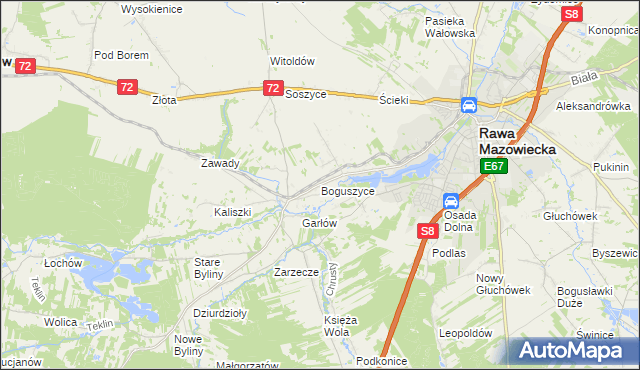 mapa Boguszyce gmina Rawa Mazowiecka, Boguszyce gmina Rawa Mazowiecka na mapie Targeo