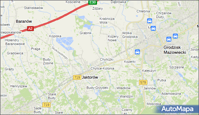 mapa Chyliczki gmina Jaktorów, Chyliczki gmina Jaktorów na mapie Targeo