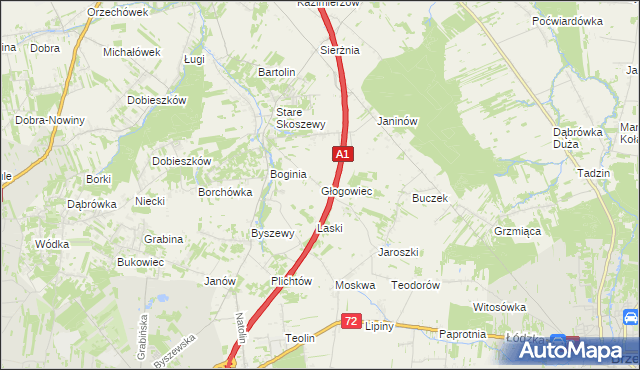 mapa Głogowiec gmina Nowosolna, Głogowiec gmina Nowosolna na mapie Targeo