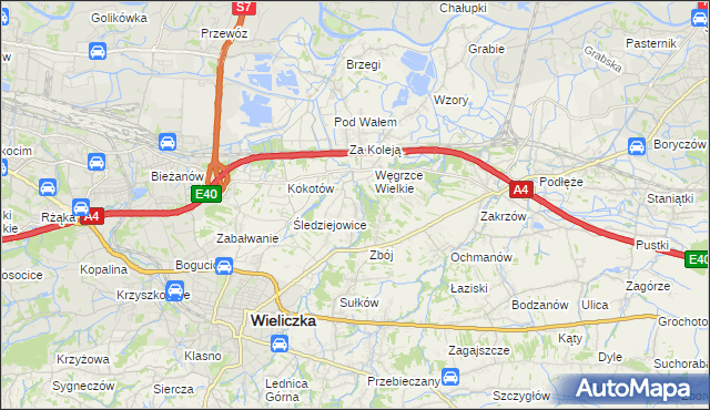 mapa Mała Wieś gmina Wieliczka, Mała Wieś gmina Wieliczka na mapie Targeo