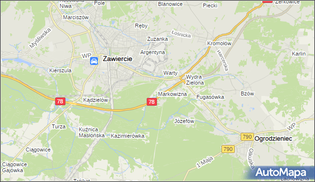 mapa Markowizna gmina Ogrodzieniec, Markowizna gmina Ogrodzieniec na mapie Targeo