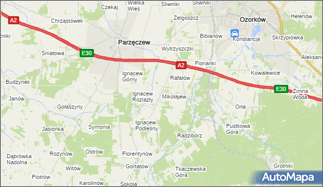 mapa Mikołajew gmina Parzęczew, Mikołajew gmina Parzęczew na mapie Targeo