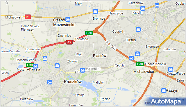 mapa Piastów powiat pruszkowski, Piastów powiat pruszkowski na mapie Targeo