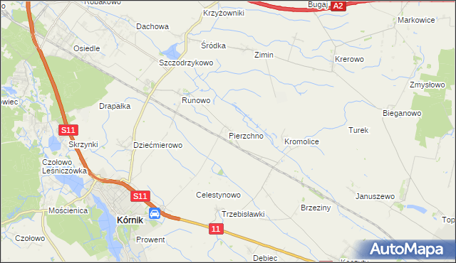 mapa Pierzchno gmina Kórnik, Pierzchno gmina Kórnik na mapie Targeo