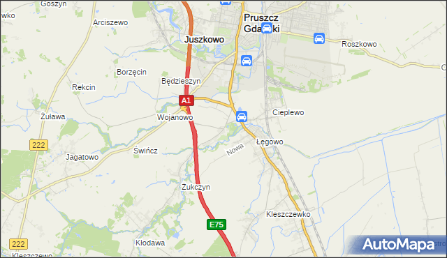 mapa Rusocin gmina Pruszcz Gdański, Rusocin gmina Pruszcz Gdański na mapie Targeo