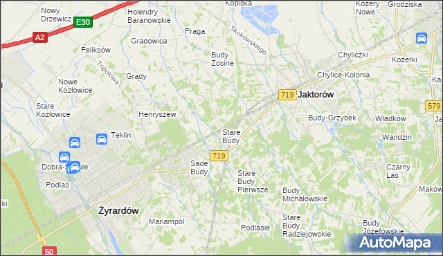 mapa Stare Budy gmina Jaktorów, Stare Budy gmina Jaktorów na mapie Targeo