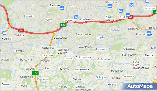 mapa Wróblowice gmina Kraków, Wróblowice gmina Kraków na mapie Targeo