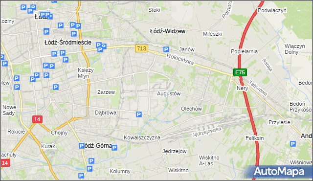mapa Augustów gmina Łódź, Augustów gmina Łódź na mapie Targeo