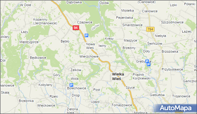 mapa Biały Kościół gmina Wielka Wieś, Biały Kościół gmina Wielka Wieś na mapie Targeo