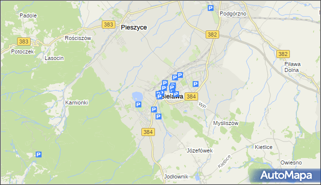 mapa Bielawa powiat dzierżoniowski, Bielawa powiat dzierżoniowski na mapie Targeo