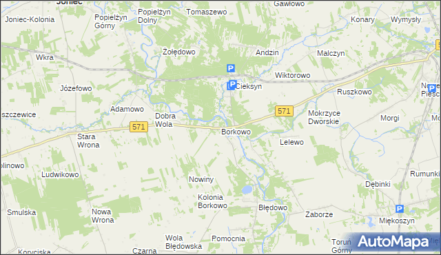 mapa Borkowo gmina Nasielsk, Borkowo gmina Nasielsk na mapie Targeo