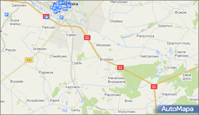 mapa Brodowo gmina Środa Wielkopolska, Brodowo gmina Środa Wielkopolska na mapie Targeo