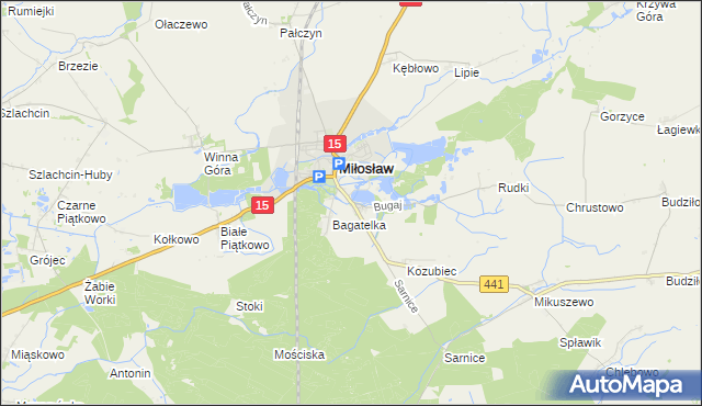 mapa Bugaj gmina Miłosław, Bugaj gmina Miłosław na mapie Targeo